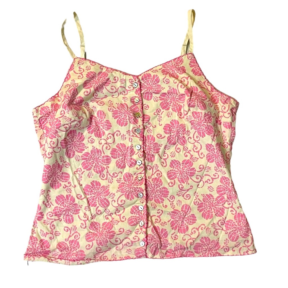 PacSun TILT Pink Ivory Floral Button Tank Cami Top Blouse Lined Size Medium